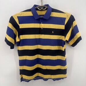 Ralph Lauren Polo Golf Men's Large‎ 100% Cotton Yellow Blue Stripe Pony